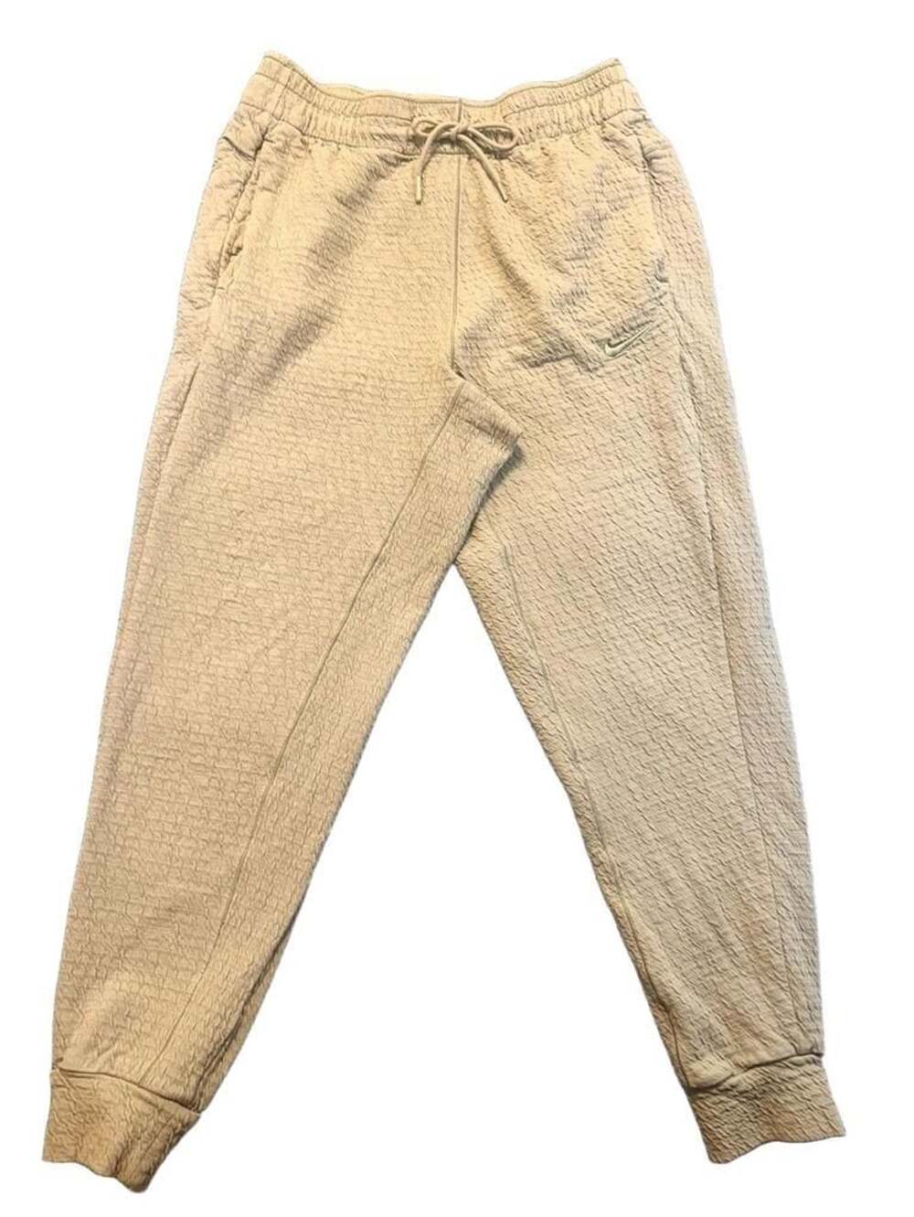 Nike Men's S Yoga Dri-FIT Textured Waffle Crinkle Jogger Sweatpants Khaki Beige